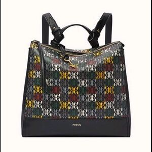 Fossil Women's Black and Multicolor Geometric Backpack